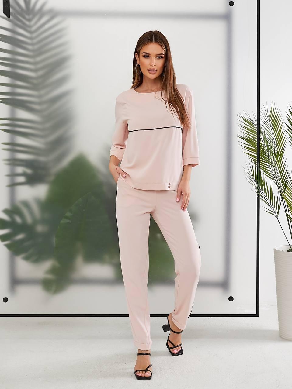 Костюм жіночий брючний батал арт. 478 рожевий/ пудровий/ пудра, фото 1