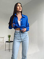 Трендовая женская рубашка на лето, стильная летняя качественная рубашка синяя