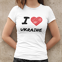 Патриотическая футболка хлопковая женская белая "I love UKRAINE"