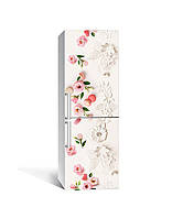 Вінілова наклейка на холодильник 3Д Троянди Ліпнина (плівка ПВХ фотодрук) 60*180см Абстракція Рожевий