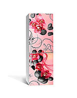 Наклейка на холодильник Алые орхидеи Камни (пленка ПВХ с ламинацией) 60*180см Абстракция Розовый