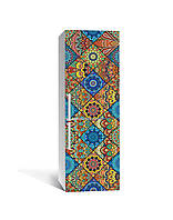 Вінілова наклейка на холодильник 3Д Кольорова мозаїка Печворк Плитка (плівка ПВХ) 60*180см Геометрія Синій