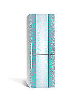 Декор 3Д наклейка на холодильник Морозный узор Бирюза (пленка ПВХ фотопечать) 60*180см Абстракция Голубой