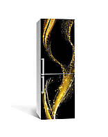 Декор 3Д наклейка на холодильник Золотой песок Сияние (пленка ПВХ фотопечать) 60*180см Абстракция Черный