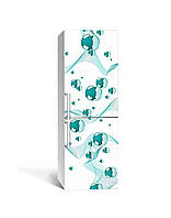 Виниловая 3Д наклейка на холодильник Бирюзовые сферы (пленка ПВХ фотопечать) 60*180см Геометрия Белый