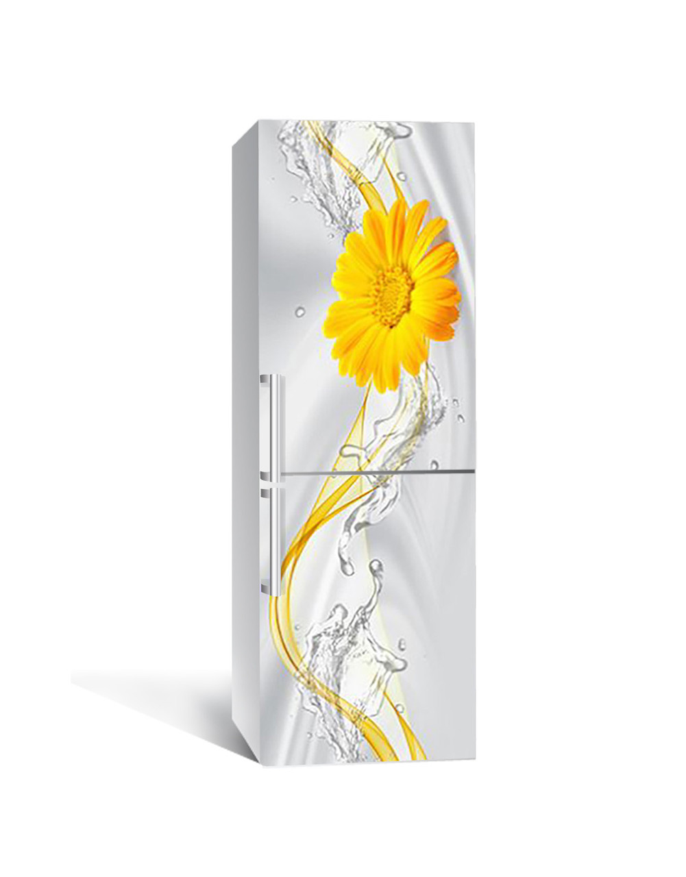 Вінілова наклейка на холодильник 3Д Жовта Гербера квіти (плівка ПВХ фотодрук) 60*180см Абстракція Сірий