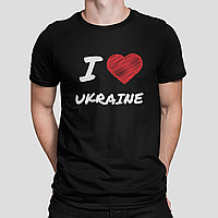 Патріотична футболка бавовняна чоловіча чорна "I Love UKRAINE"