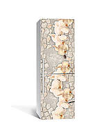 Декор 3Д наклейка на холодильник Камені і Орхідеї кладка (плівка ПВХ фотодрук) 60*180см Текстура Бежевий