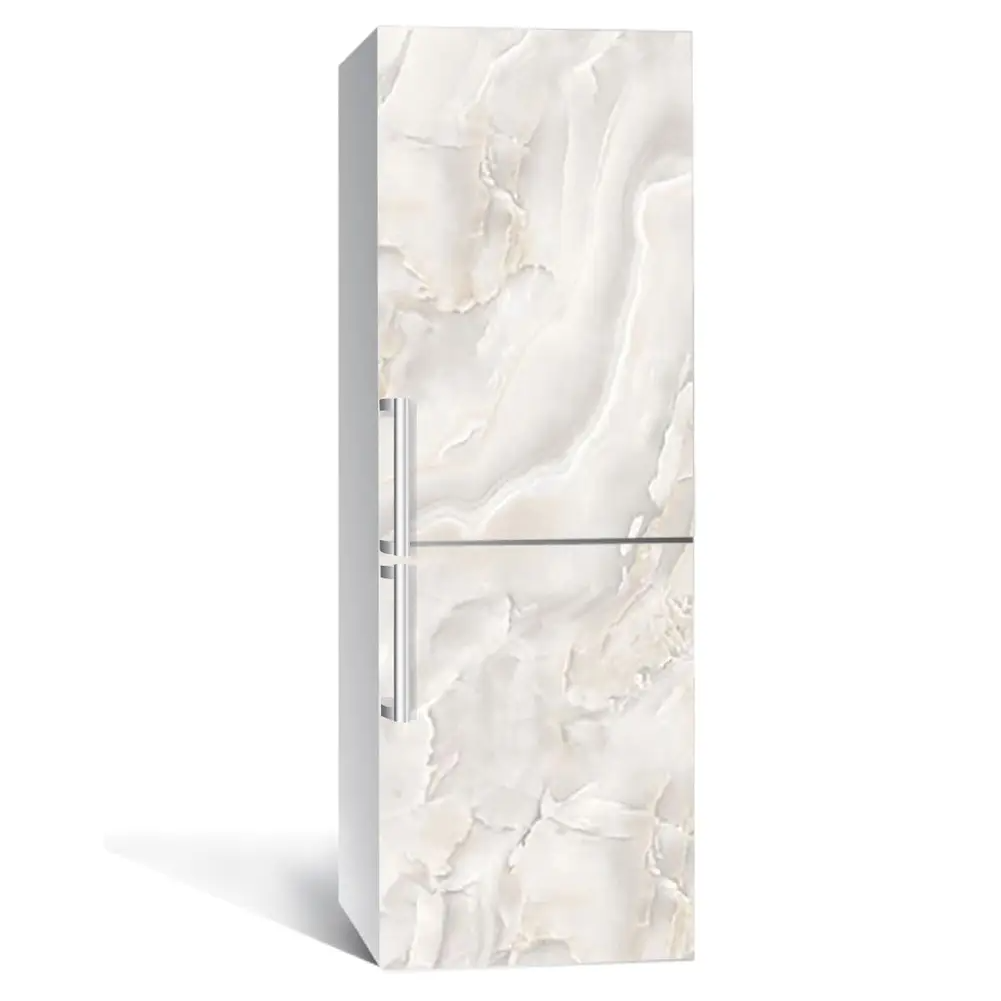 Вінілова наклейка на холодильник 3Д Білий мармур Камінь (плівка ПВХ фотодрук) 60*180см Текстура