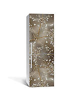 Виниловая 3Д наклейка на холодильник Алмазная роса (пленка ПВХ с ламинацией) 60*180см Растения Серый