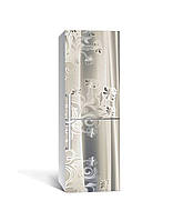 Виниловая наклейка на холодильник 3Д Серебряная гравюра (пленка ПВХ фотопечать) 60*180см Абстракция