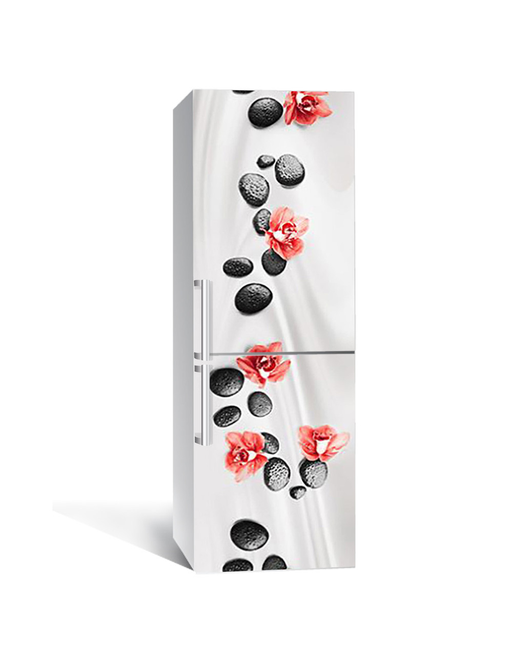 Наклейка на холодильник Камені і Орхідеї квіти (плівка ПВХ з ламінуванням) 60*180см Текстура Сірий