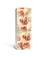 Виниловая наклейка на холодильник 3Д Цветочный принт (пленка ПВХ с ламинацией) 60*180см Цветы Красный