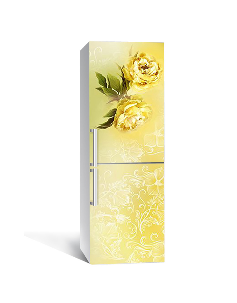 Декор 3Д наклейка на холодильник Жовті троянди орнамент (плівка ПВХ з ламінуванням) 60*180см Квіти Жовтий