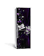 Декор 3Д наклейка на холодильник Магнолии Разбитое стекло (пленка ПВХ фотопечать) 60*180см Цветы Черный