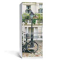 Вінілова наклейка на холодильник Велосипед ламінована подвійна плівка фотодрук ліхтар Париж 600*1800 мм
