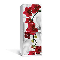 Виниловая наклейка на холодильник Красная Орхидея двойная пленка фотопечать цветы абстракция 600*1800 мм