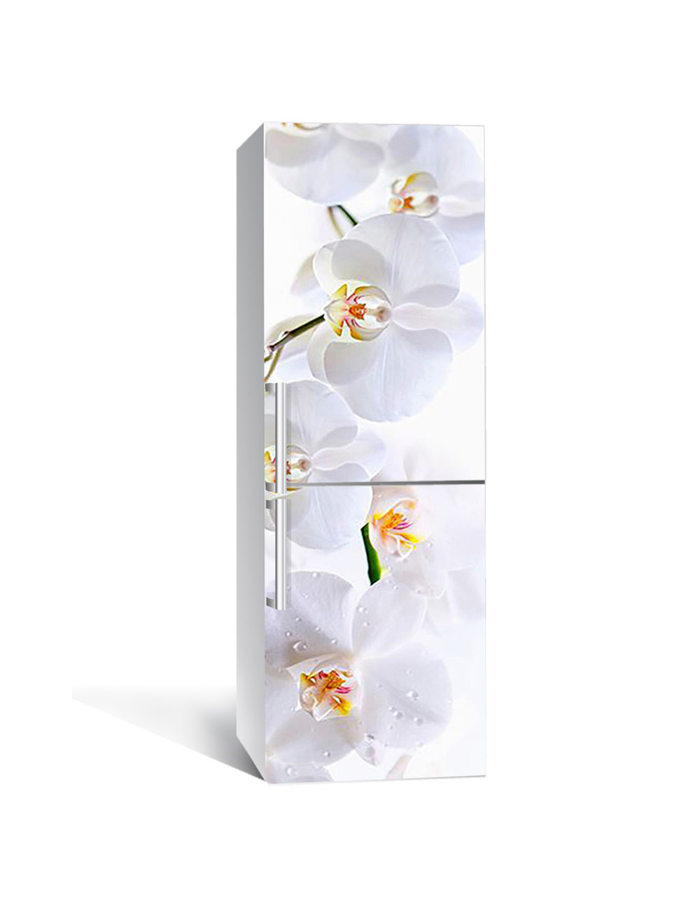 Вінілова наклейка на холодильник Ніжні білі Орхідеї (самоклеюча плівка ПВХ) квіти на білому 600*1800 мм