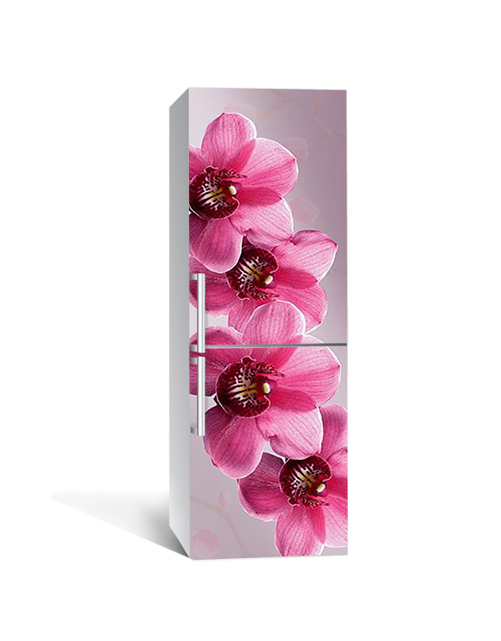 Вінілова наклейка на холодильник Великі Рожеві Орхідеї (ламінована плівка ПВХ) квіти 600*1800 мм