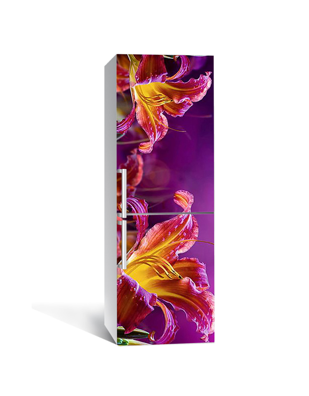 Вінілова наклейка на холодильник Казкові Лілії (самоклеюча плівка ПВХ) Квіти Фіолетовий 600*1800 мм