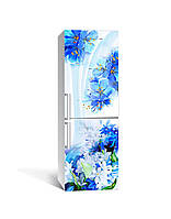 Виниловая наклейка на холодильник Синие Подснежники (самоклеющаяся пленка ПВХ) цветы Голубой 600*1800 мм