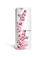 Вінілова наклейка на холодильник Рожеві квіти Вишні (плівка ламінована ПВХ) сакура на білому 600*1800 мм