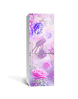 Вінілова наклейка на холодильник Ранкові Півонії (плівка ламінована ПВХ) квіти Рожевий 600*1800 мм