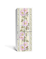 Виниловая 3Д наклейка на холодильник Крупная Плитка Мальвы (ПВХ пленка самоклеющаяся) цветочный Орнамент
