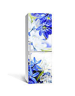 Вінілова 3Д наклейка на холодильник Проліски (ПВХ плівка самоклеюча) Квіти Синій 600*1800 мм
