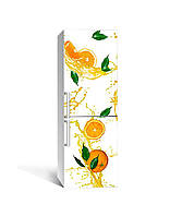 Виниловая 3Д наклейка на холодильник Апельсиновый сок (ПВХ пленка самоклеющаяся) цитрусы Фрукты Оранжевый