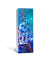 Вінілова 3Д наклейка на холодильник Сині відблиски (ПВХ плівка самоклеюча) орхідеї Квіти 600*1800 мм