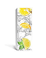 Виниловая 3Д наклейка на холодильник Долька Лимона (ПВХ пленка самоклеющаяся) лед вода цитрус Фрукты Желтый