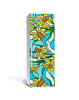 Декоративная 3Д наклейка на холодильник Нарциссы Витраж (виниловая пленка ПВХ) рисунок Цветы Желтый 600*1800