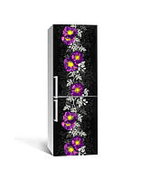Виниловая наклейка на холодильник 3Д Цветочная дорожка (пленка ПВХ фотопечать) 60*180см Цветы Черный