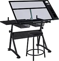 Професійний креслярський стіл зі стільницею із загартованого скла для малювання з табуреткою Bview (BVPD01)