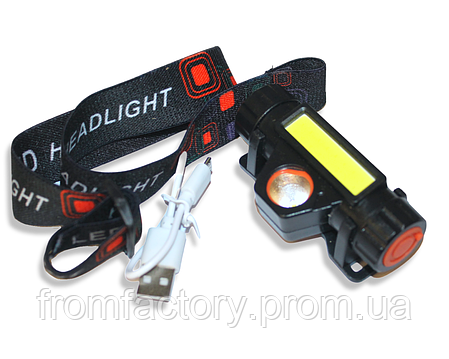 Ліхтарик налобний світлодіодний акумуляторний з магнітом №101 8см/4см, фото 2