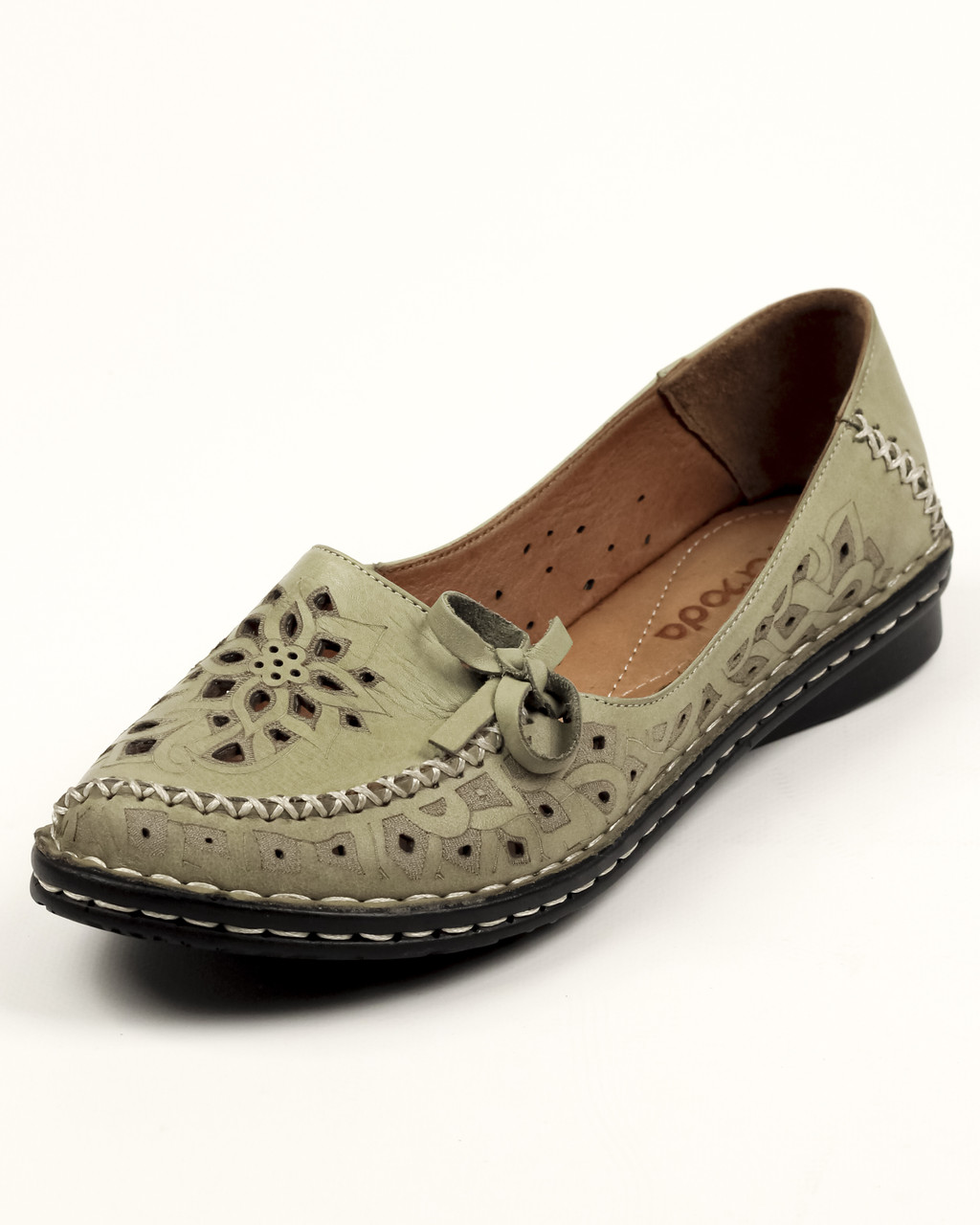 Балетки перфоровані Evromoda 1459 38 Хакі шкіра 37