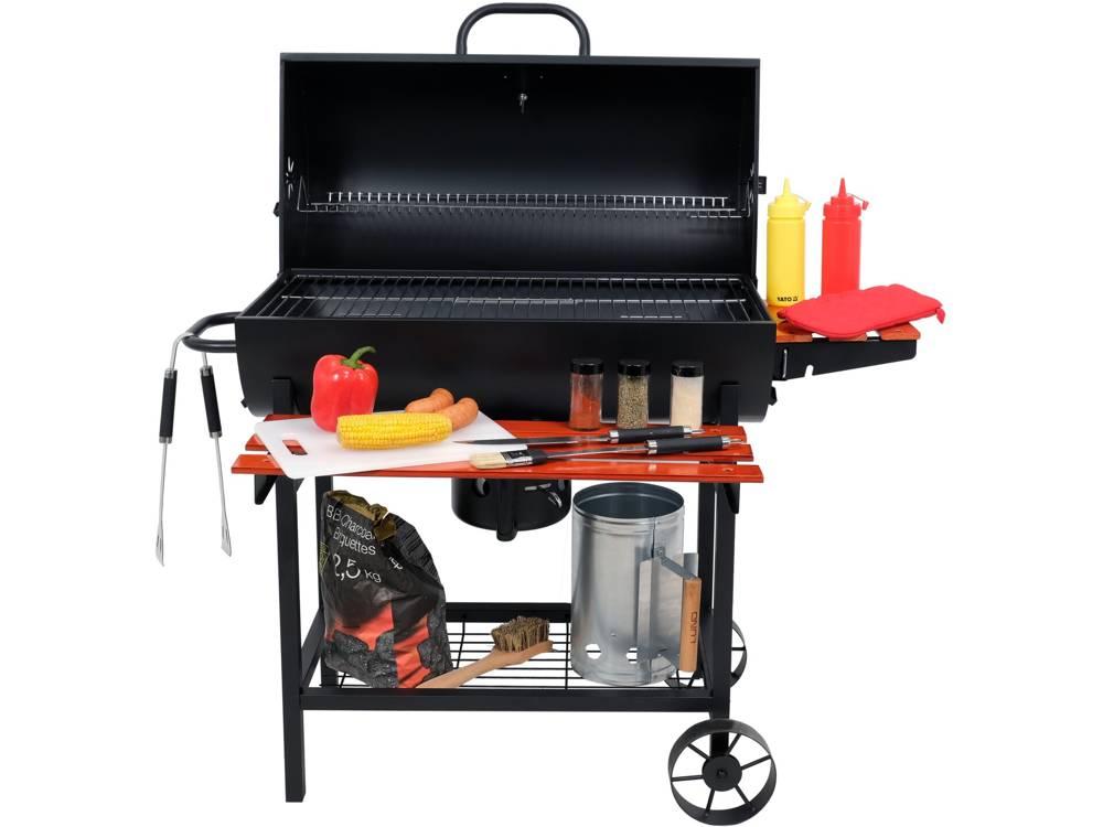 Садовий гриль, мангал, барбекю з кришкою та решіткою на колесах з поличкою та градусником Lund Польща 99908, фото 1