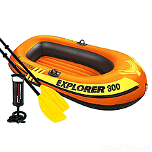 Надувний тримісний човен Intex "Explorer 300", 58332, весла + насос, 211х117х41см, до 186кг
