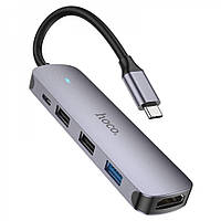 Хаб USB Hub Hoco HB27 Type-C multi-function converter (HDTV+USB3.0+USB2.0*2+PD) Колір Металево-сірий
