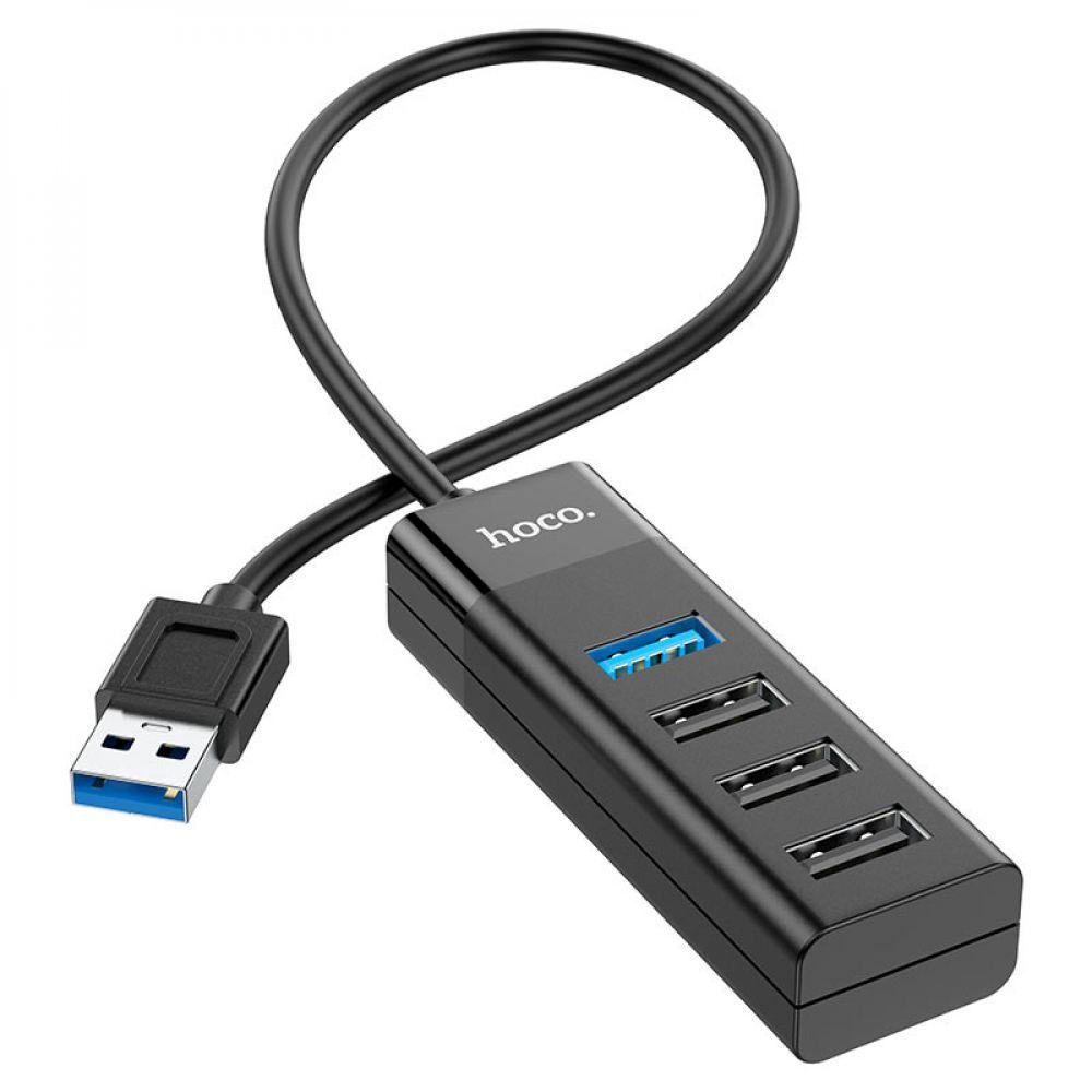 Хаб USB Hub Hoco HB25 Easy mix 4-in-1 converter(USB to USB3.0+USB2.0*3) Цвет Черный - фото 2 - id-p1860221959