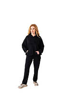 Чорний жіночий спортивний костюм двонитка Оверсайз S-2XL
