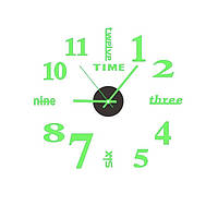 Годинник на стіну 3Д люмінісцентні (світятся в темноті) салатові, оригінальний годинник для декору, діаметр до 50 см
