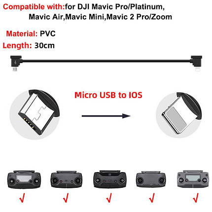 Кабель Goojodoq MicroUSB-Lightning PVC для пульта DJI Mavic 2 Pro/Pro/Pro/Platinum/Air/Mini/Mini SE/Zoom, фото 2