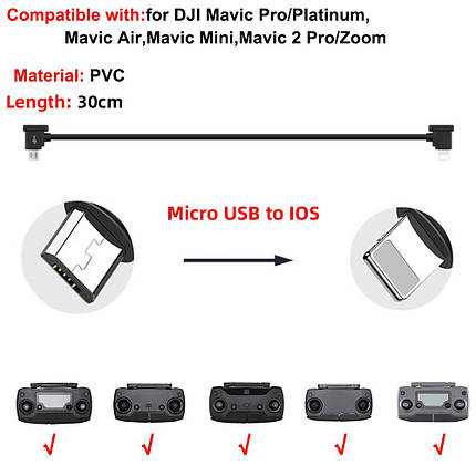 Кабель Goojodoq MicroUSB-Lightning PVC для пульта DJI Mavic 2 Pro/Pro/Pro/Platinum/Air/Mini/Mini SE/Zoom, фото 3