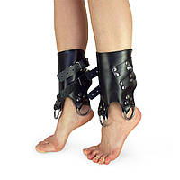 Поножі манжети для подвіса за ноги Leg Cuffs, натуральна шкіра, колір чорний