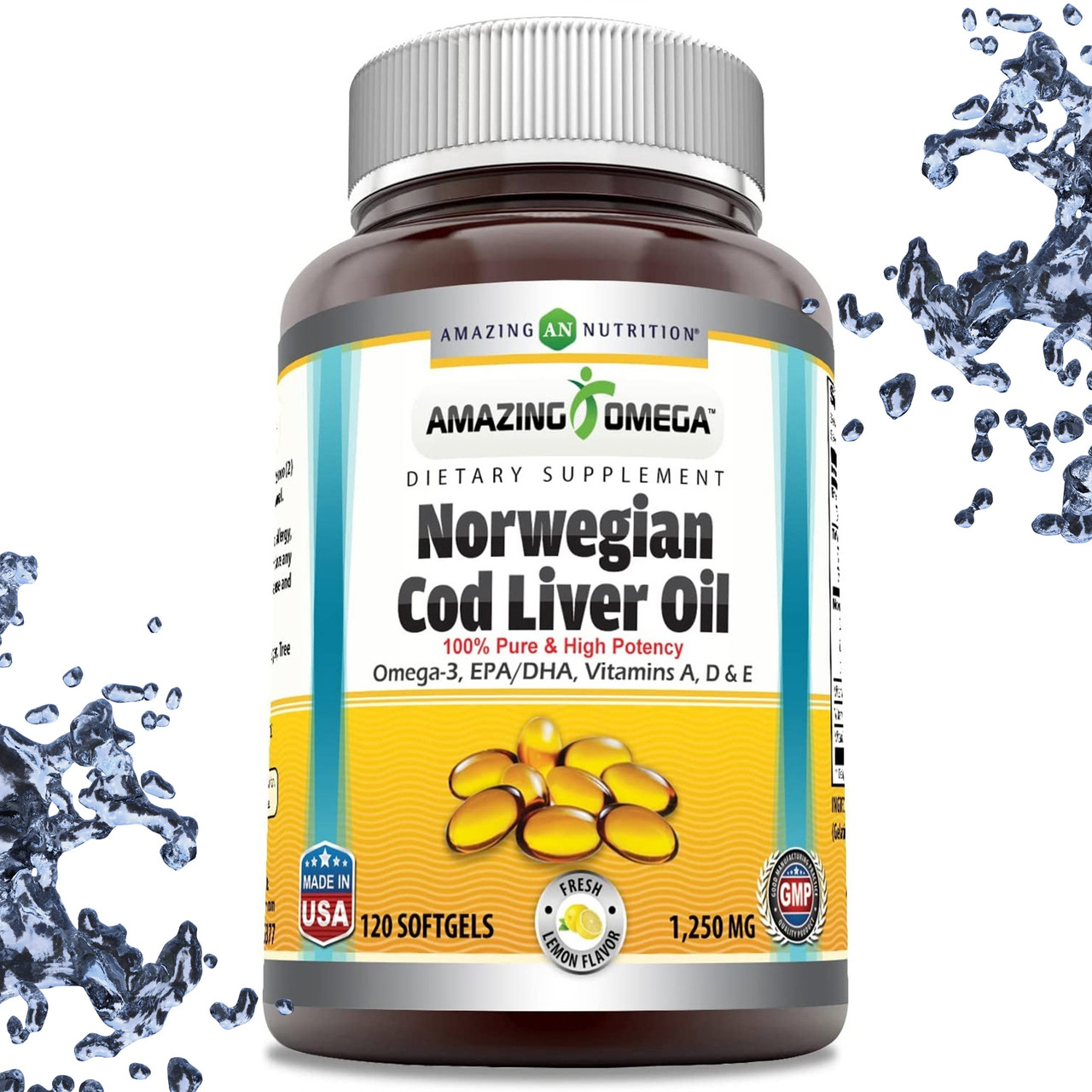 Норвезький риб'ячий жир Amazing Nutrition Norwegian Fish Oil 1250 мг, 120 гелевих капсул