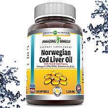 Норвезький риб'ячий жир Amazing Nutrition Norwegian Fish Oil 1250 мг, 120 гелевих капсул