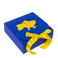 Подарункова коробка зі стрічкою 170х170х60 "Карта України" синя
