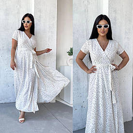 Літня модна жіноча сукня максі біла в горошок на запах (7 кольорів) АА/-111538/1
